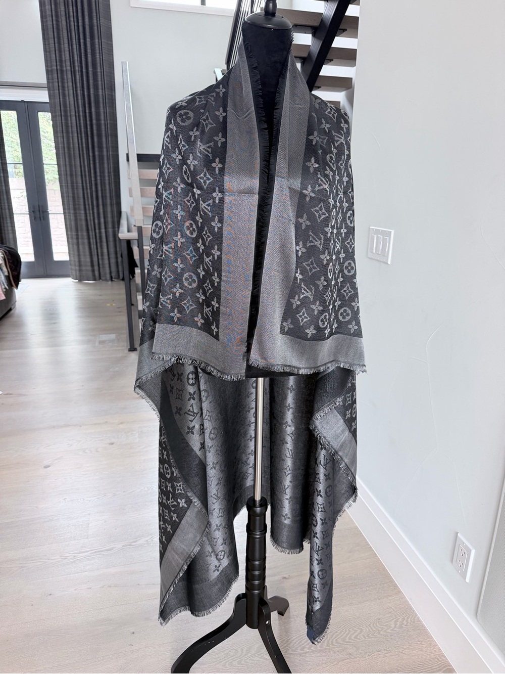 Gray Metallic Patterned Shawl Wrap 58”*57”